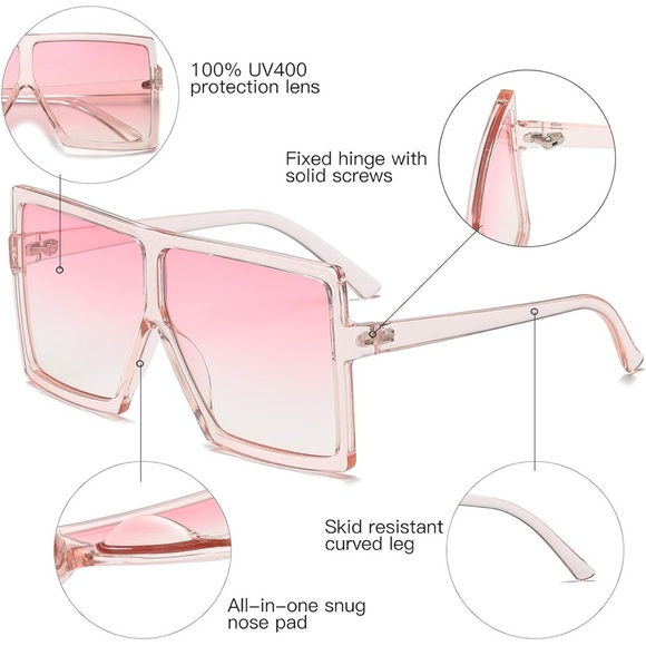Light Pink Square Oversized Sunglasses UNISEX Flat Top Fashion Shades

0106 - Picture 5 of 5